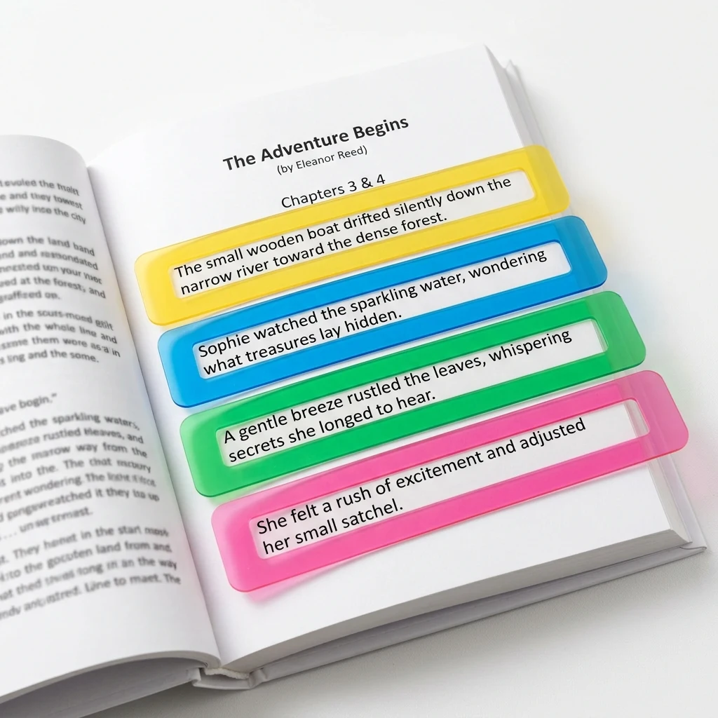 Dyslexia guided reading tracking strips isolating a line of printed text